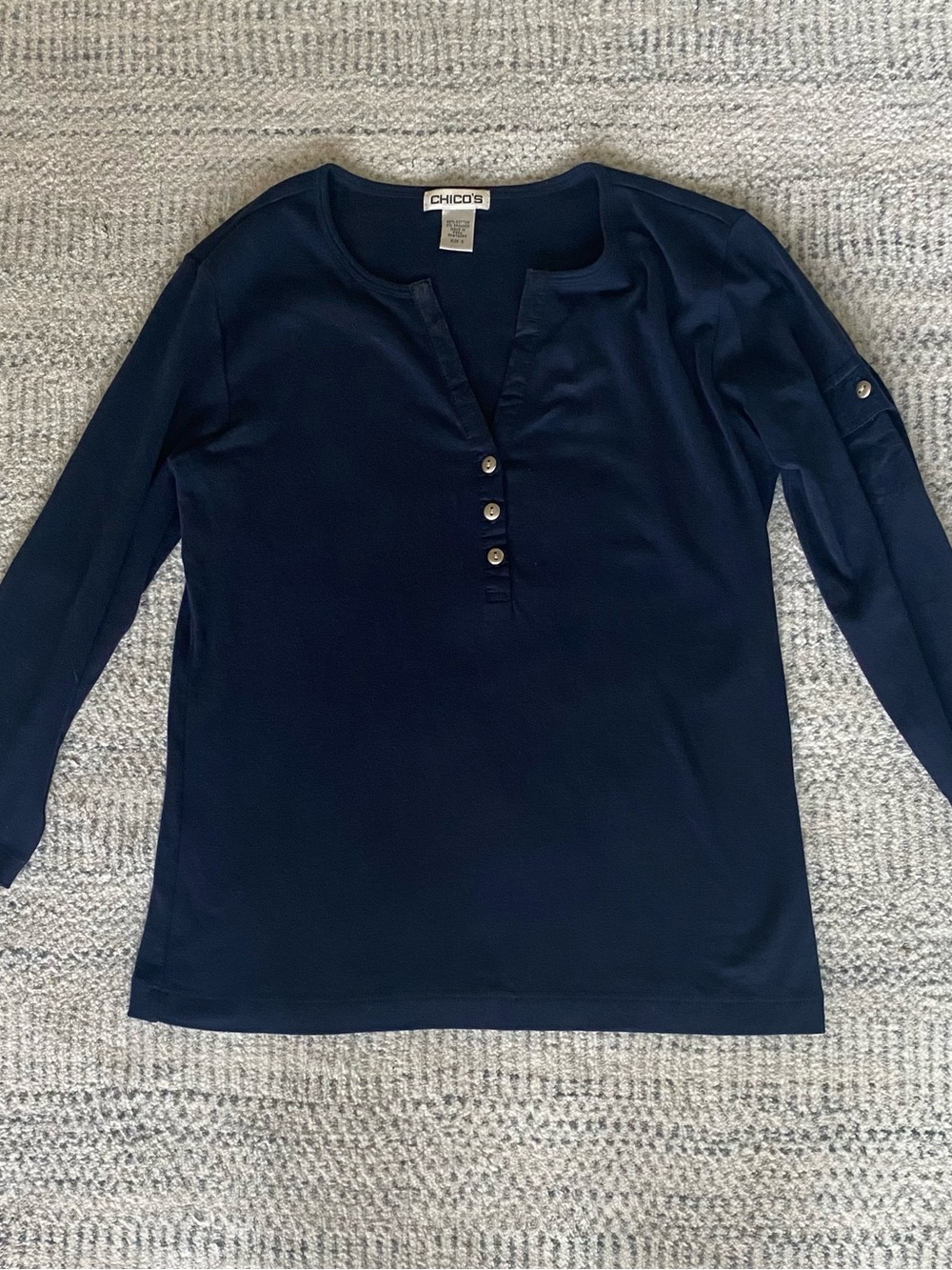 Chico's Dark Navy Button-Front Long Sleeve Top
